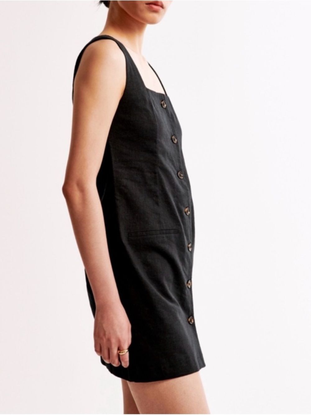 NWT Abercrombie & Fitch Black Linen Sleeveless Mini Button Up Dress XXS T Tall - Picture 4 of 9